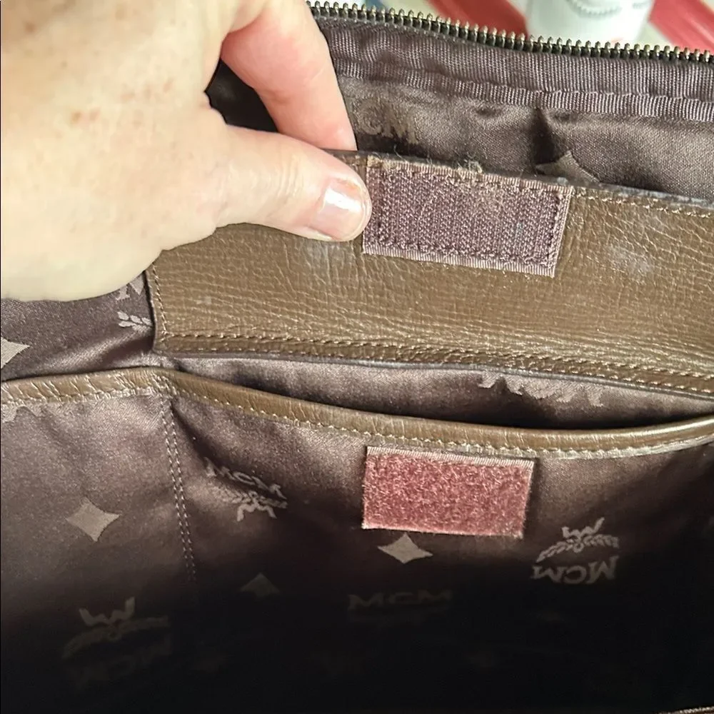 MCM Monogram Brown and Cream Briefcase impeccable